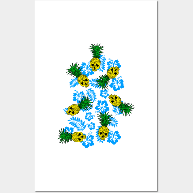 tropical pineapple skull in blue Wall Art by B0red